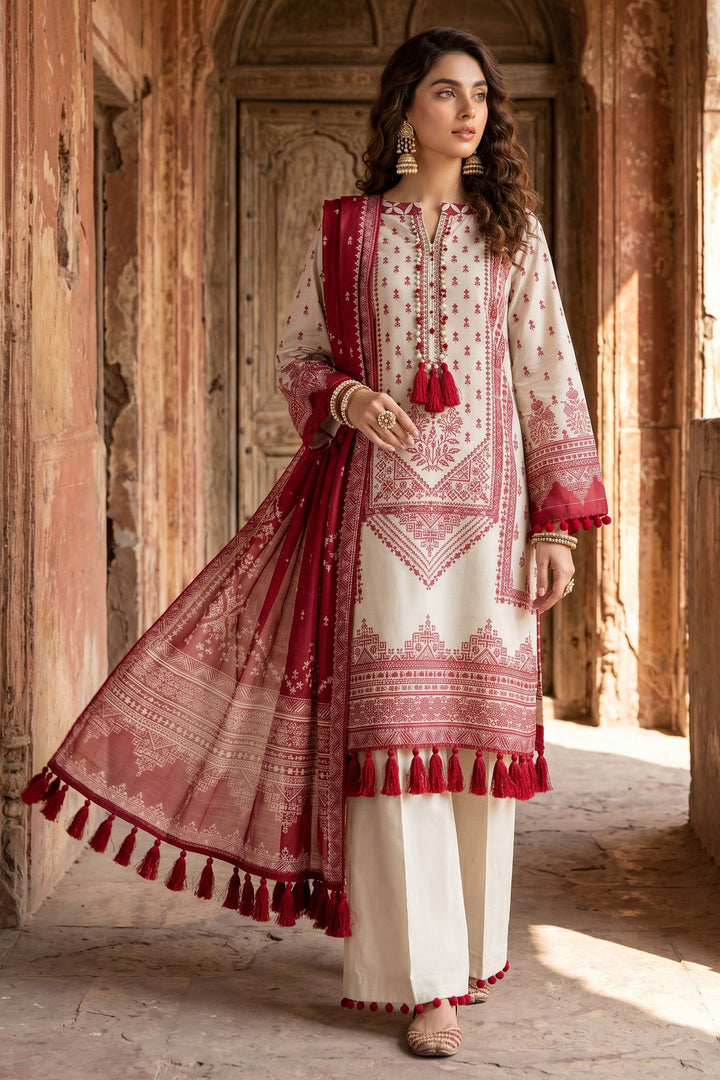 3 Piece Unstitched Off White Premium Lawn