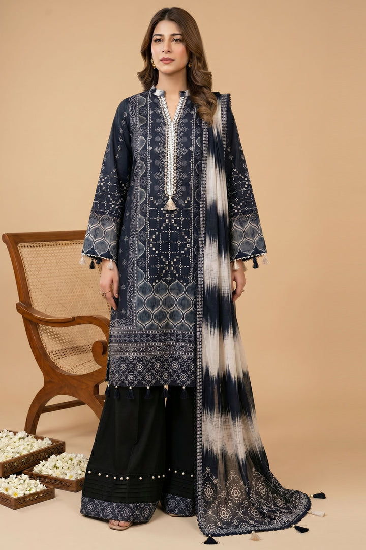 3 Piece Unstitched Black Premium Lawn