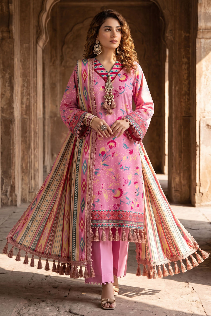 3 Piece Unstitched Pink Premium Lawn