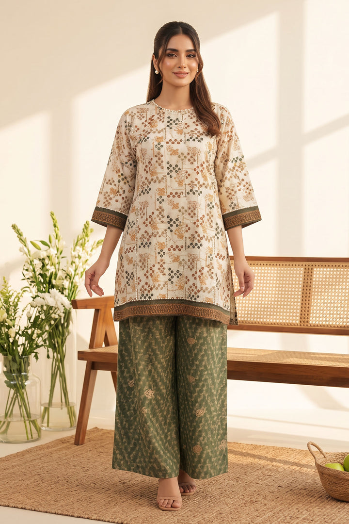 Antique White 2 Piece Unstitched Printed Cambric Co-Ord Set