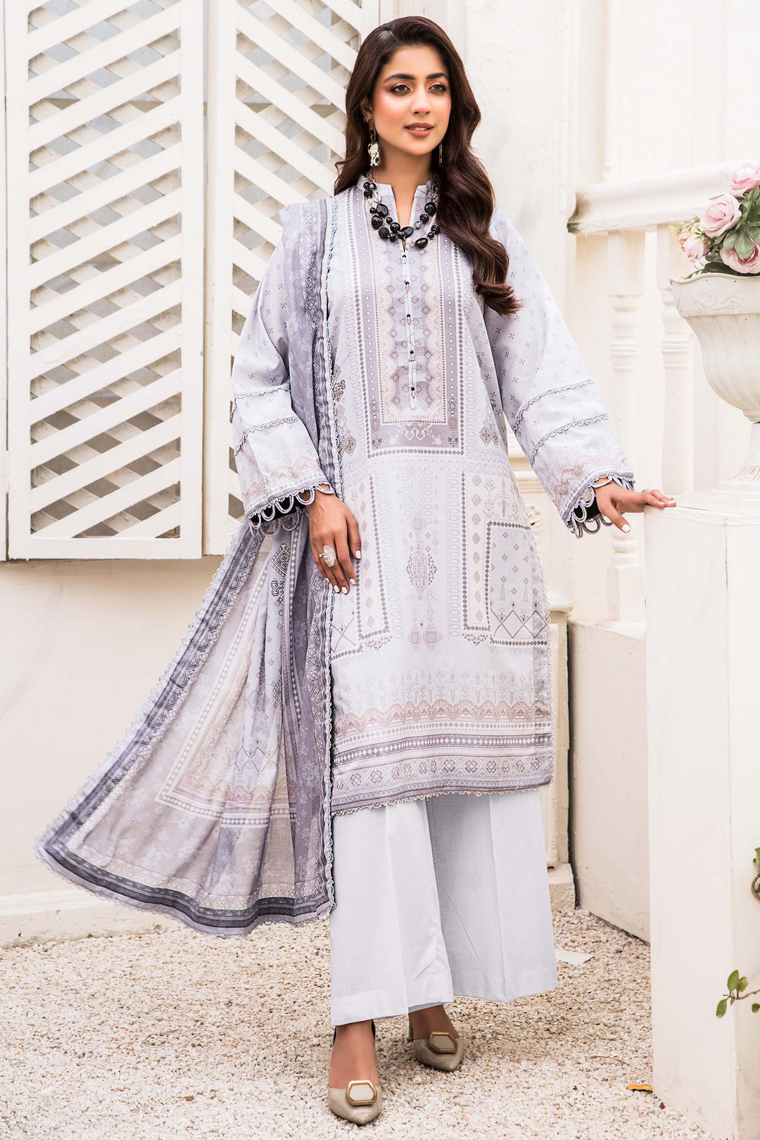 Black - Jacquard Cotton 2pc Unstitched Dress Material with Jewellery Set 10