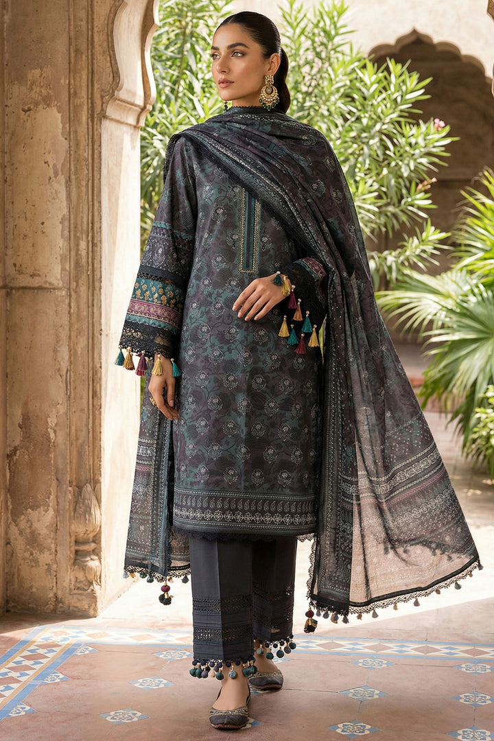 Purple Taupe 3 Piece Unstitched Premium Printed Lawn