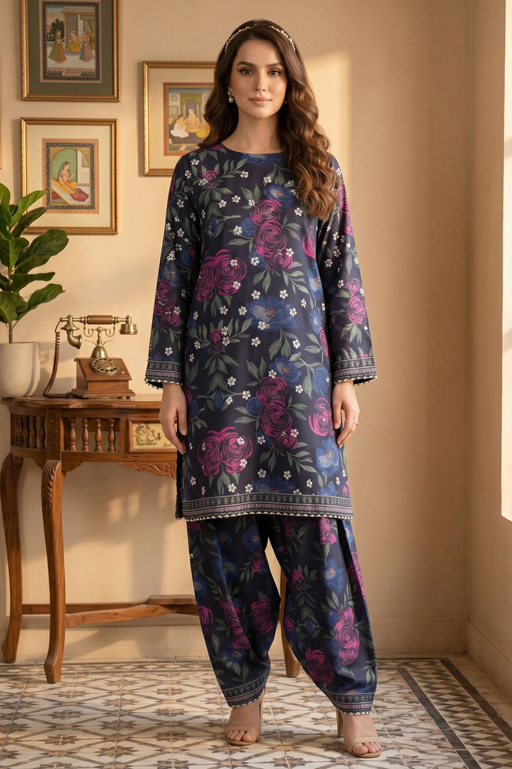 2 Piece Purple Taupe Unstitched Printed Cambric Co-Ord Set