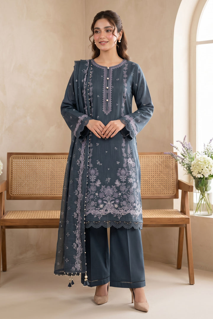 Charcoal Gray 3 Piece Unstitched Premium Printed Lawn