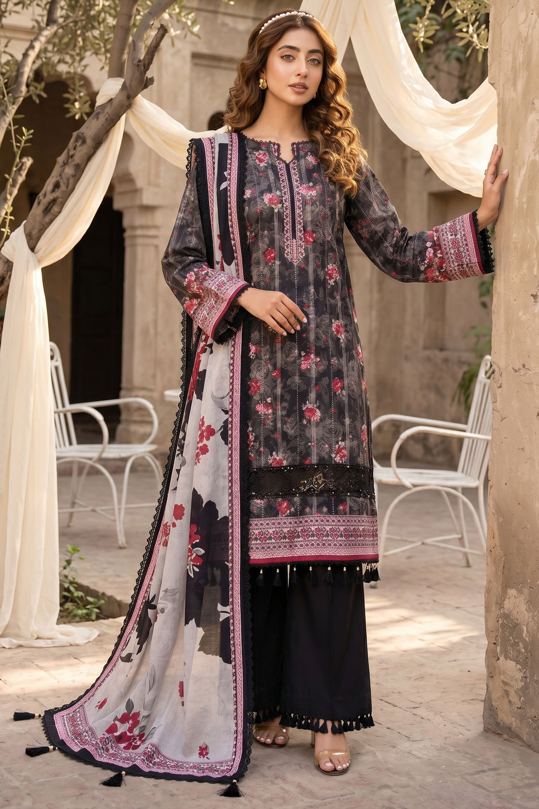 3 Piece Unstitched Black Premium Lawn