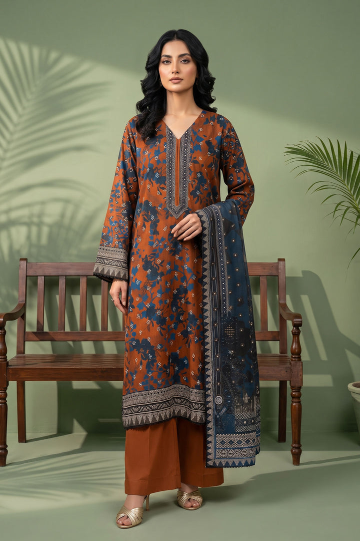 3 Piece Unstitched Brown Premium Linen