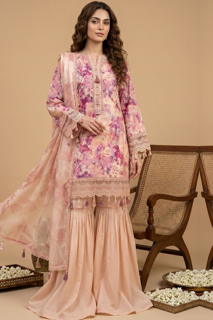 3 Piece Unstitched Pink Premium Lawn