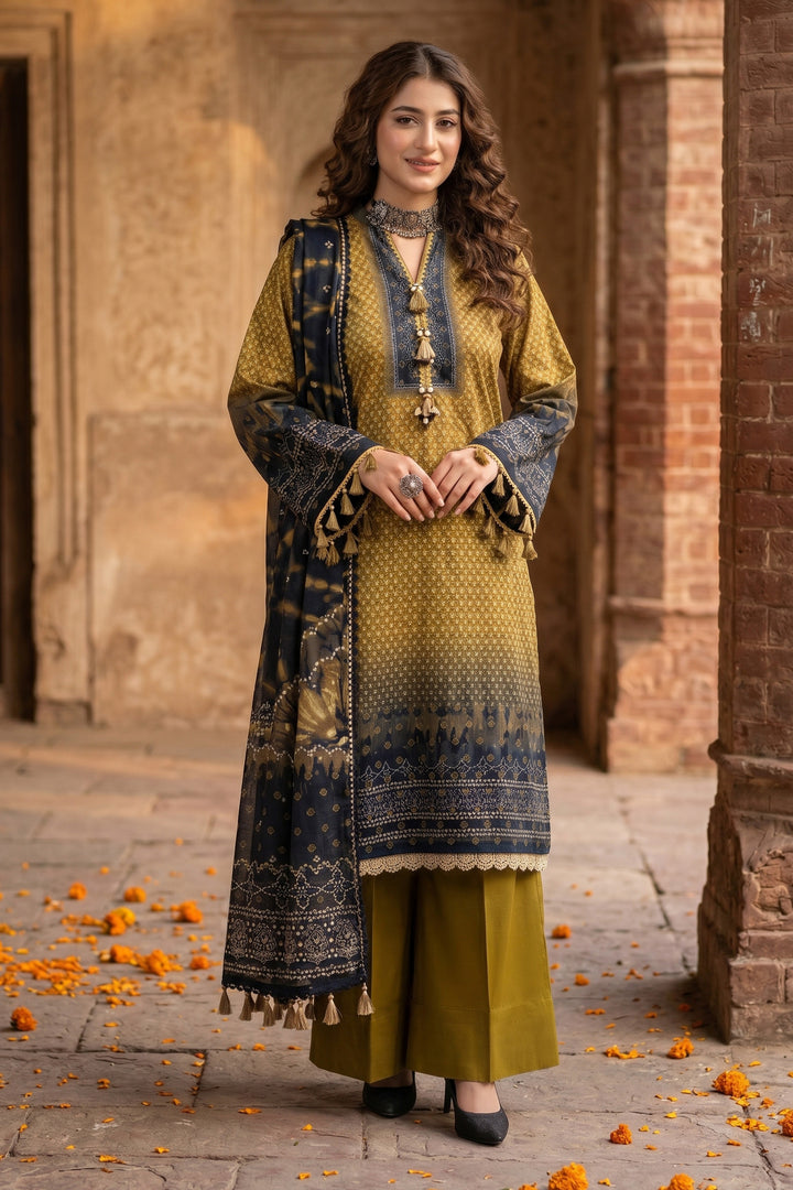 3 Piece Unstitched Olive Premium Lawn