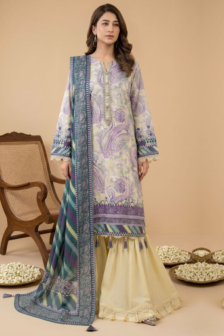 3 Piece Unstitched Cream Premium Lawn