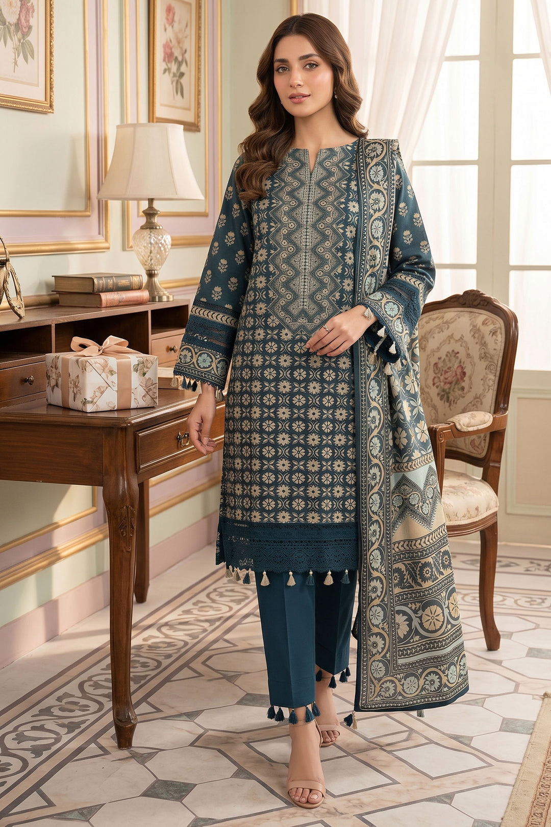 Dark Blue Grey 3 Piece Unstitched Premium Printed Lawn