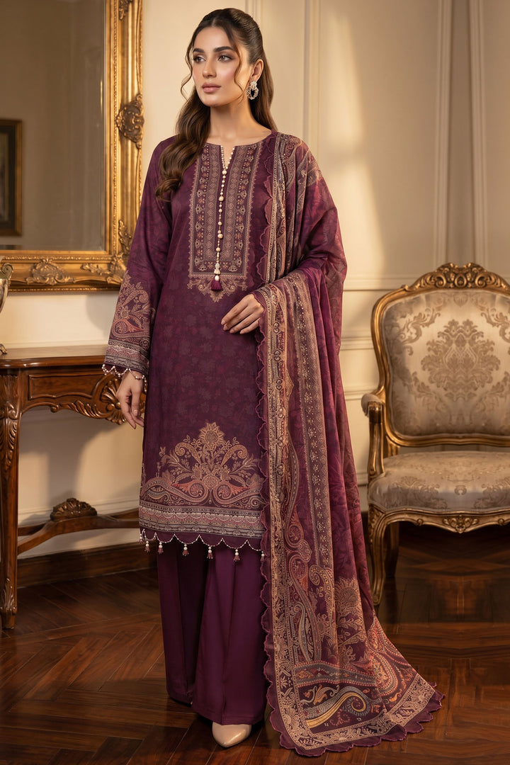 Wine 3 Piece Unstitched Premium Printed Lawn