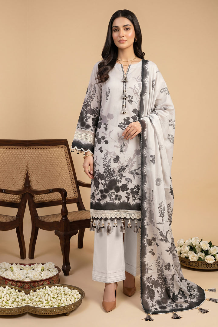 Light Gray 3 Piece Unstitched Premium Printed Lawn
