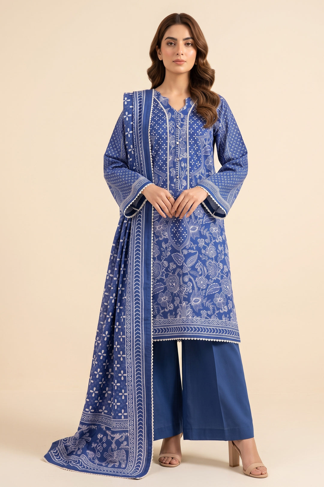 3 Piece Unstitched Chic Blue Khaddar