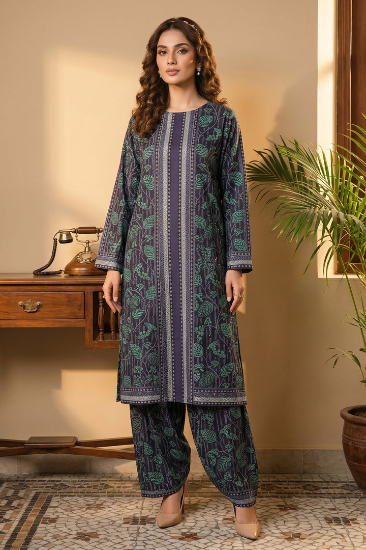 2 Piece Cadet Blue Unstitched Printed Cambric Co-Ord Set