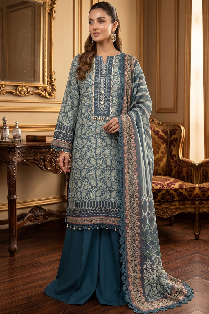 Blue 3 Piece Unstitched Premium Printed Lawn