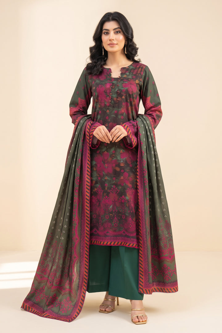3 Piece Unstitched Green Premium Linen
