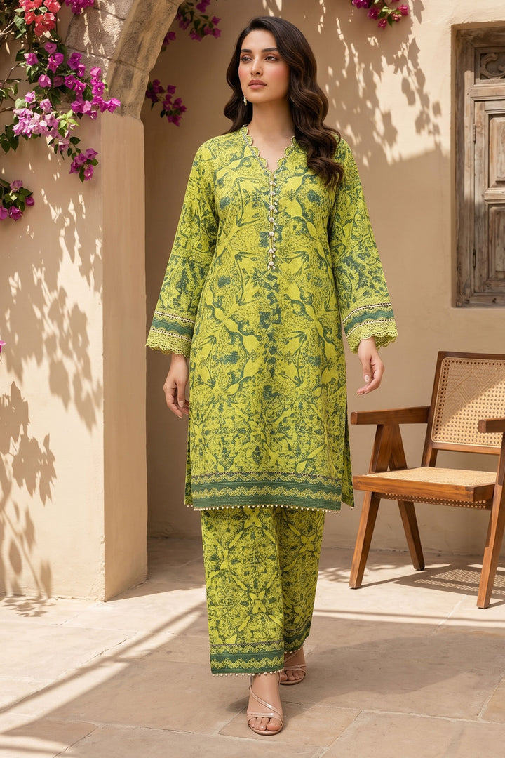 Mustard Yellow 2 Piece  Unstitched Printed Cambric Co-Ord Set