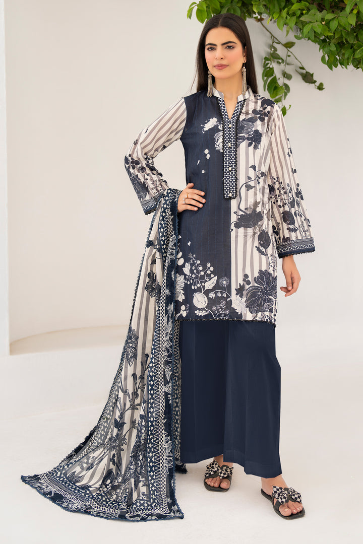 3 Piece Unstitched Dark Grey Premium Lawn