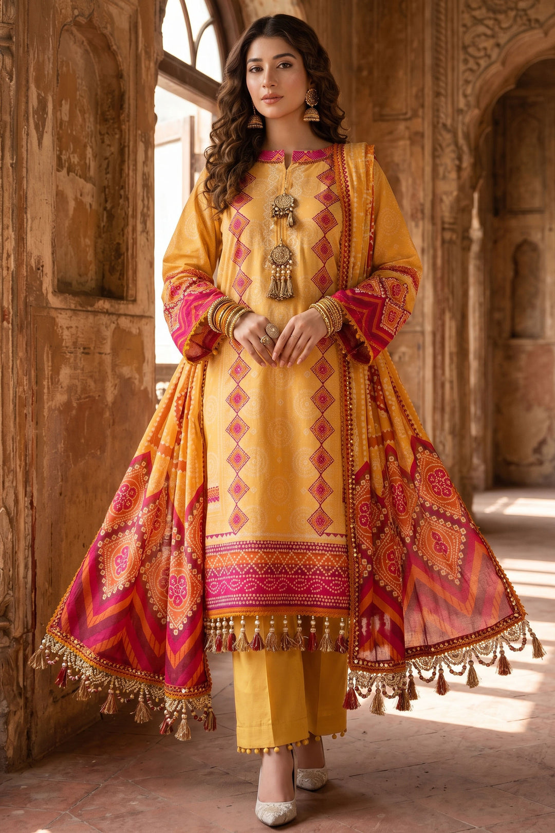 3 Piece Unstitched Yellow Premium Lawn