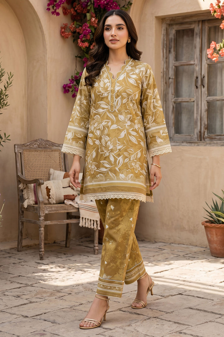 2 Piece Unstitched Premium Dark Goldenrod Printed Co-Ord Set