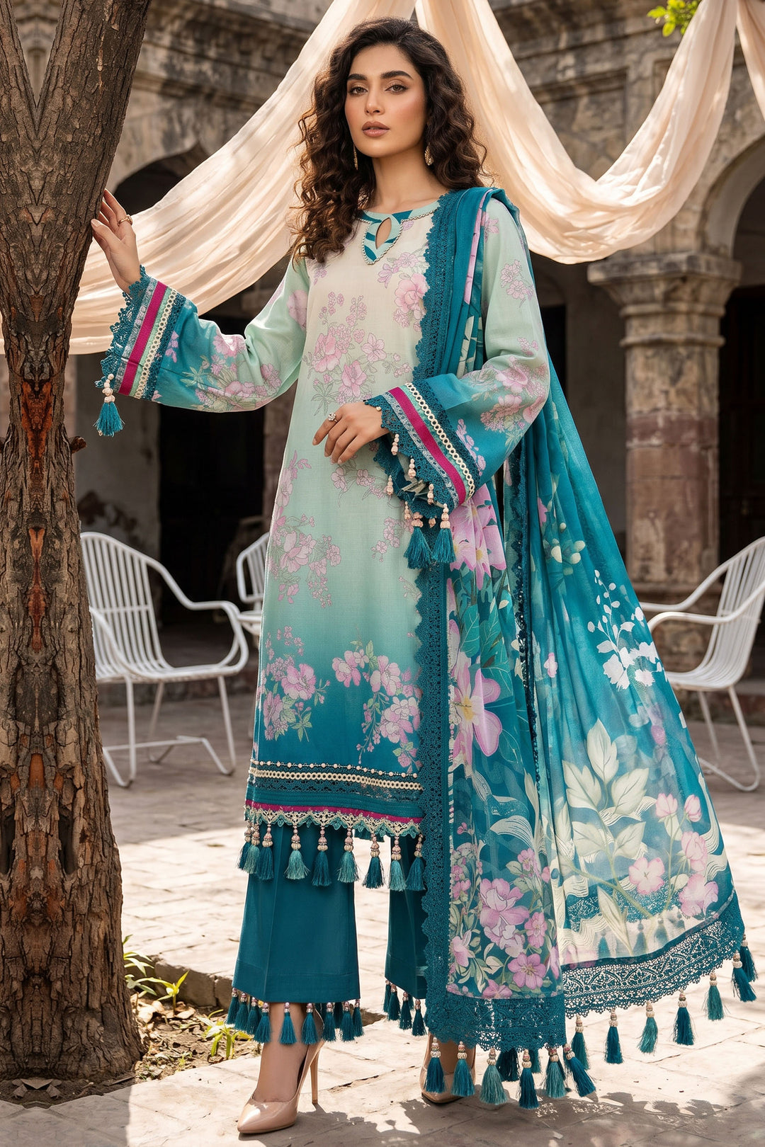 3 Piece Unstitched Teal Premium Lawn
