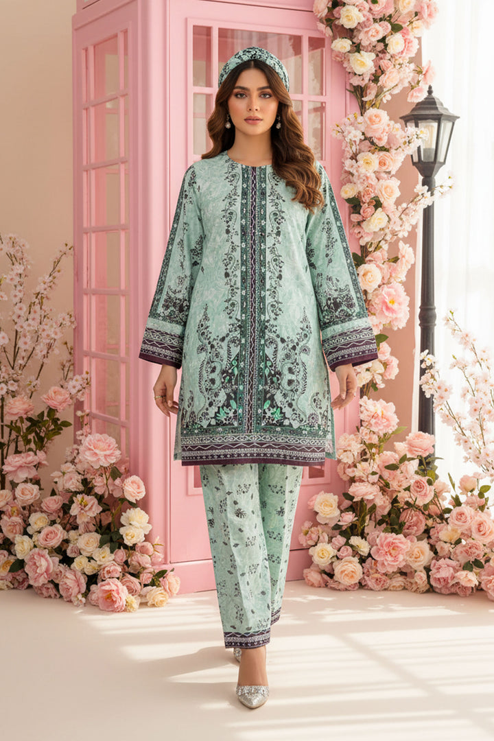 Pale Green 2 Piece Unstitched Printed Cambric Co-Ord Set