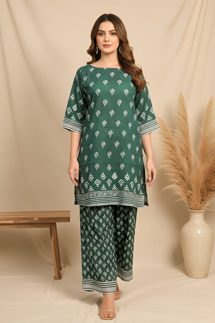 2 pc Unstitched Premium Hunter Green Printed Co-Ord Set