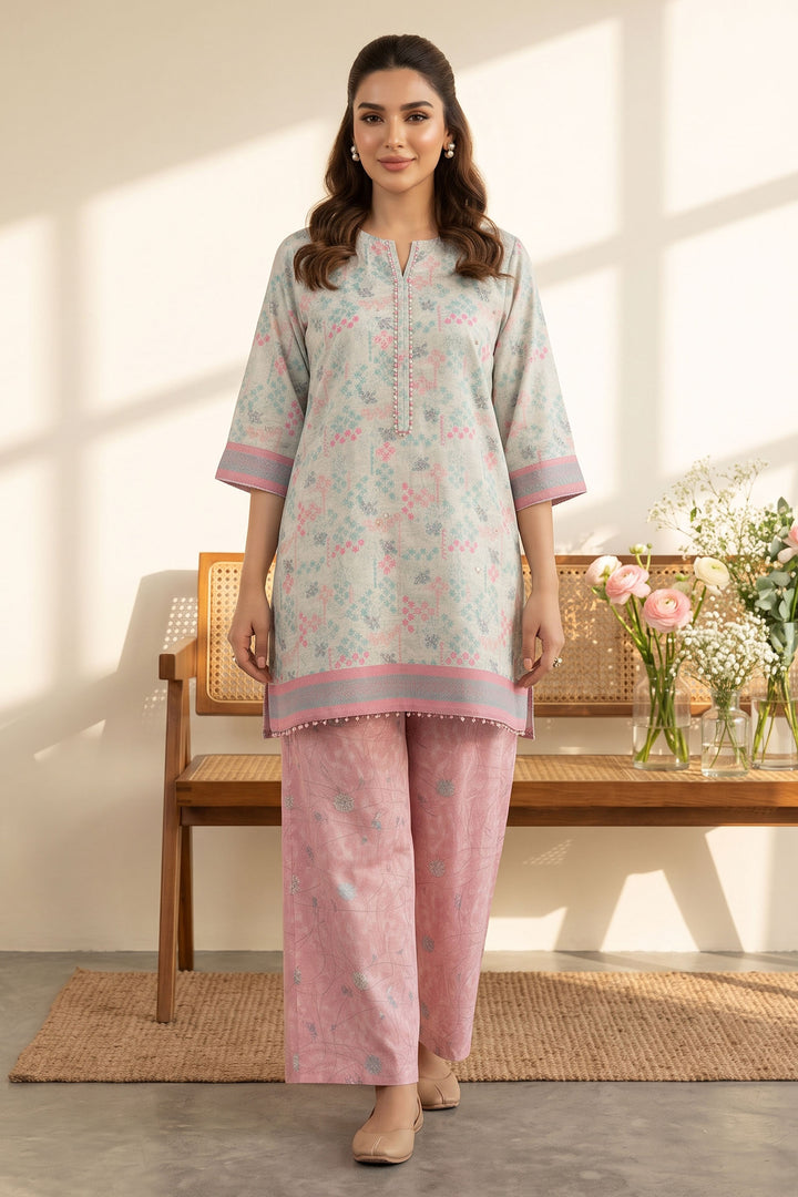 Pastel Gray 2 Piece Unstitched Printed Cambric Co-Ord Set