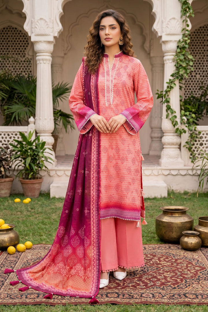 3 Piece Unstitched Pink Premium Lawn