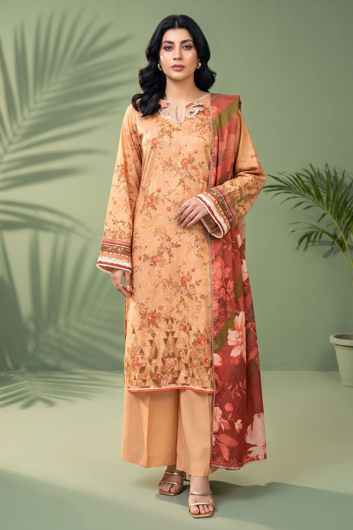 3 Piece Unstitched Orange Premium Linen