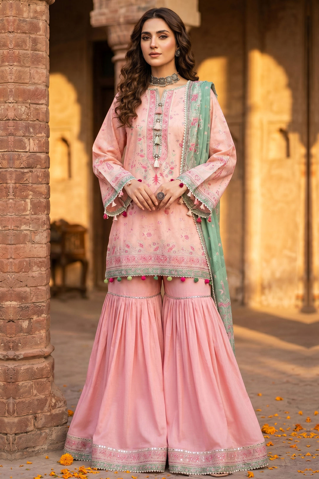 3 Piece Unstitched Pink Premium Lawn