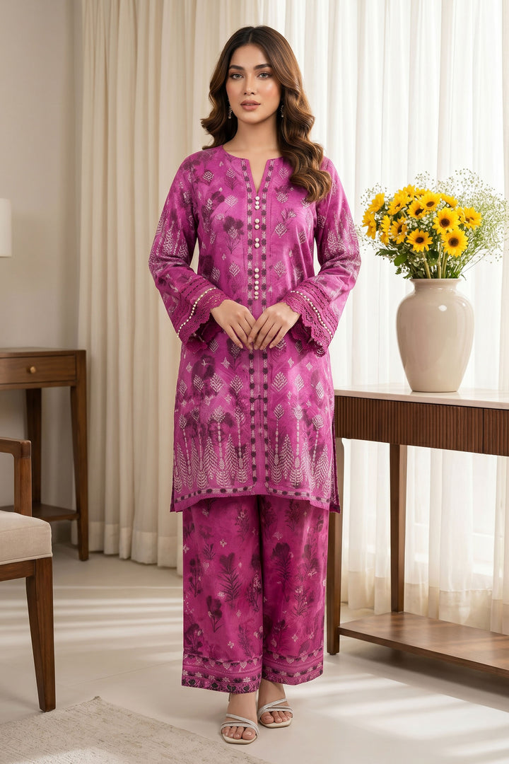 2 Piece Deep Pink Unstitched Printed Cambric Co-Ord Set
