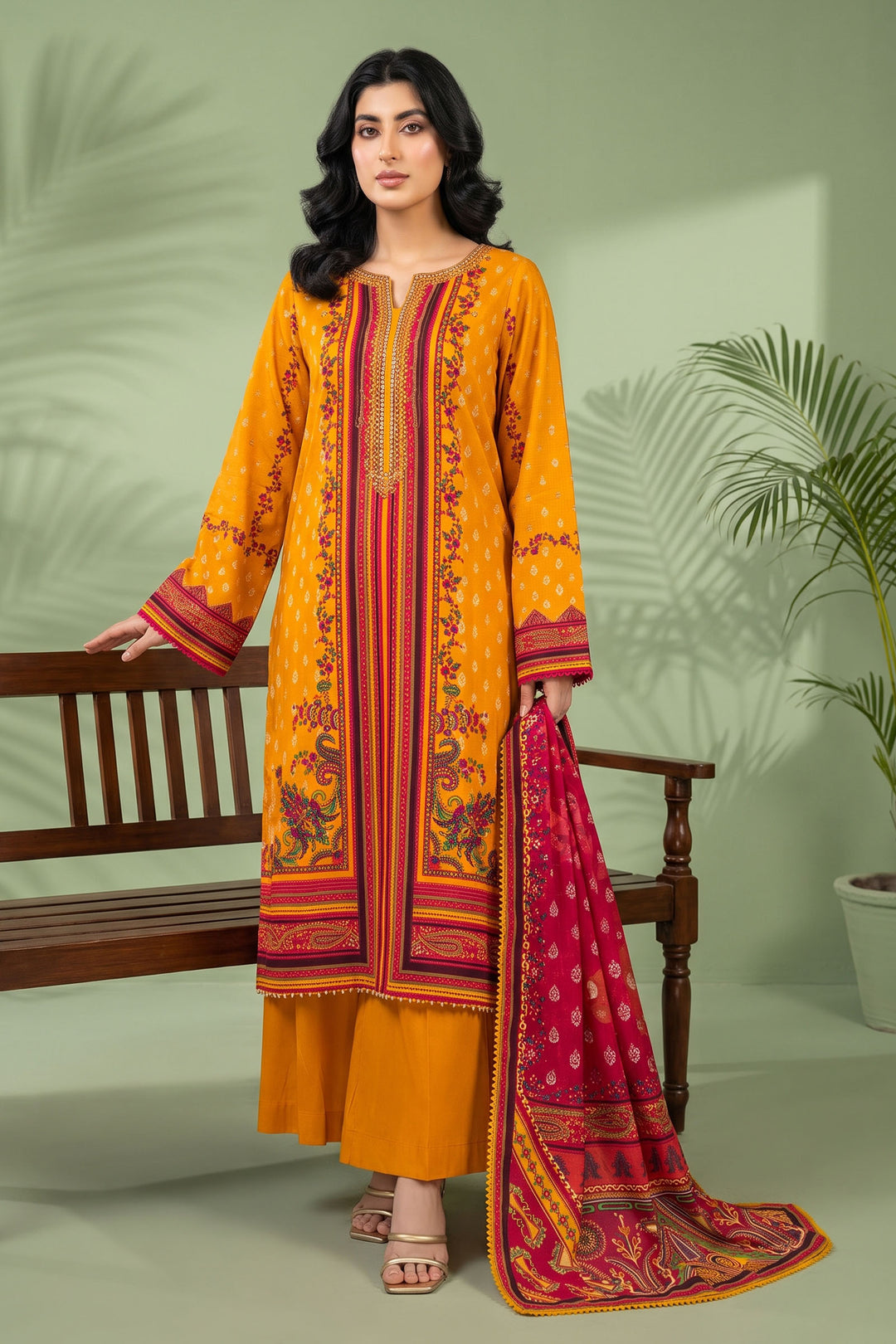 3 Piece Unstitched Orange Premium Linen
