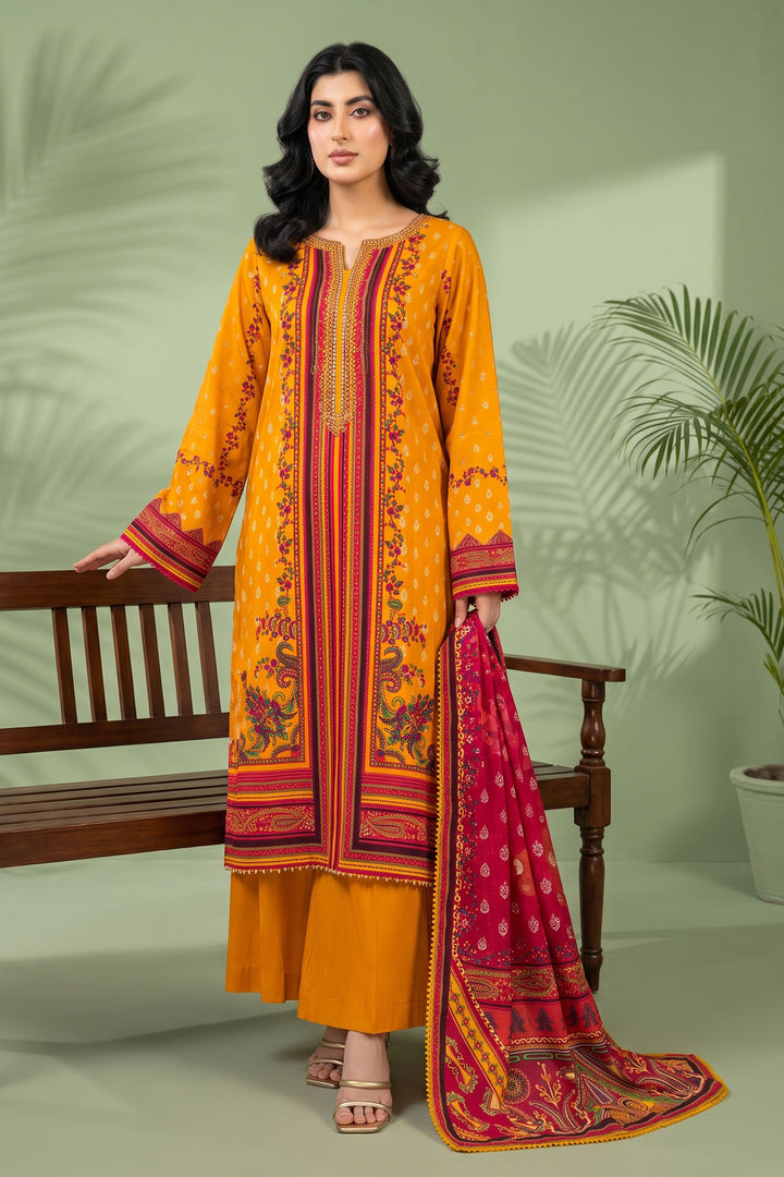 3 Piece Unstitched Orange Premium Linen