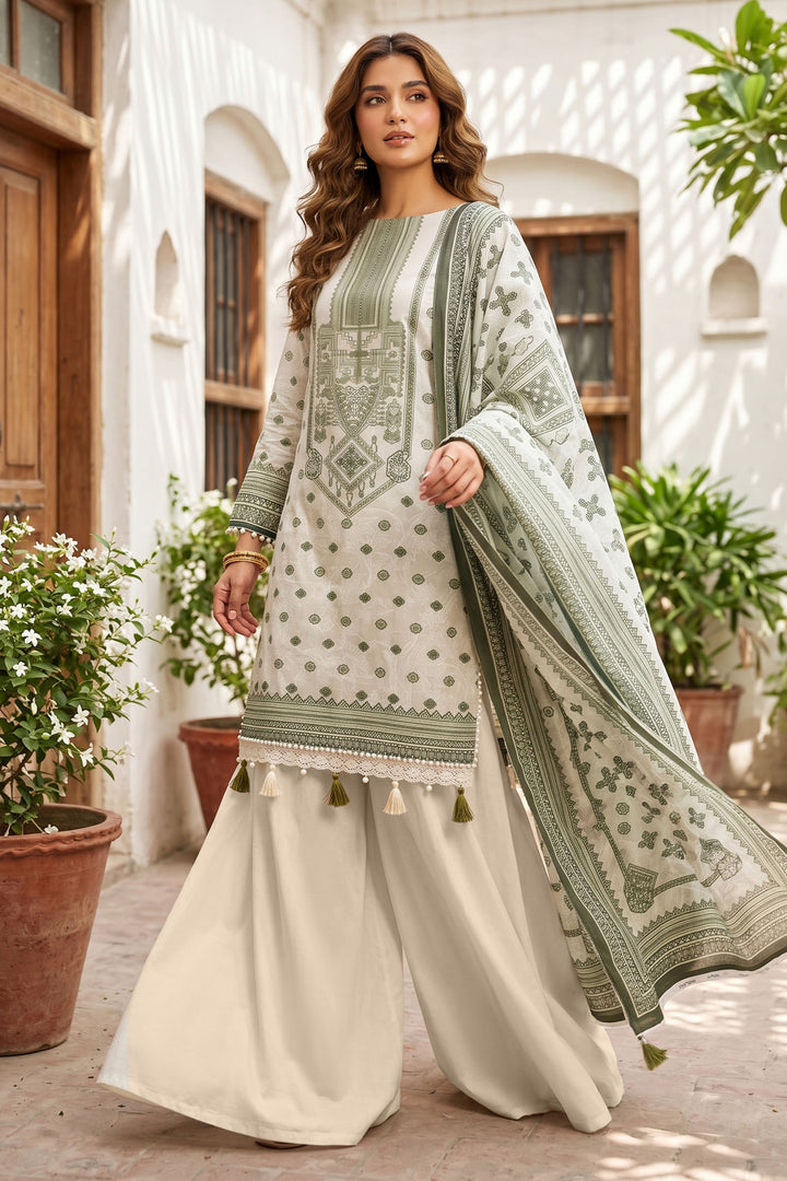 Antique White 3 Piece Unstitched Premium Printed Lawn