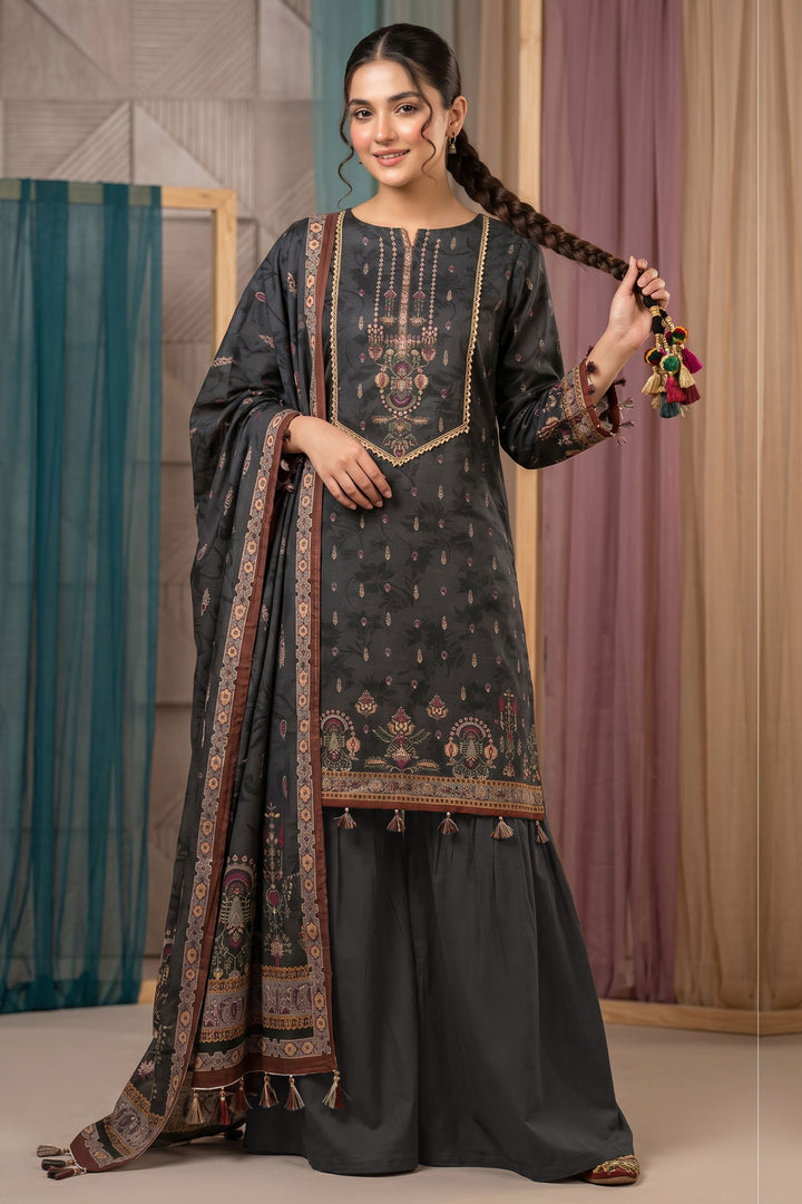 Black 3 Piece Unstitched Premium Printed Lawn