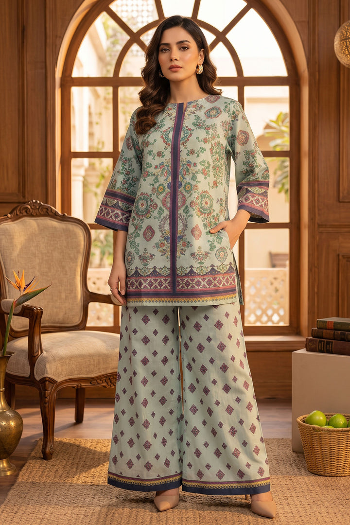 Laurel Green 2 Piece Unstitched Printed Cambric Co-Ord Set