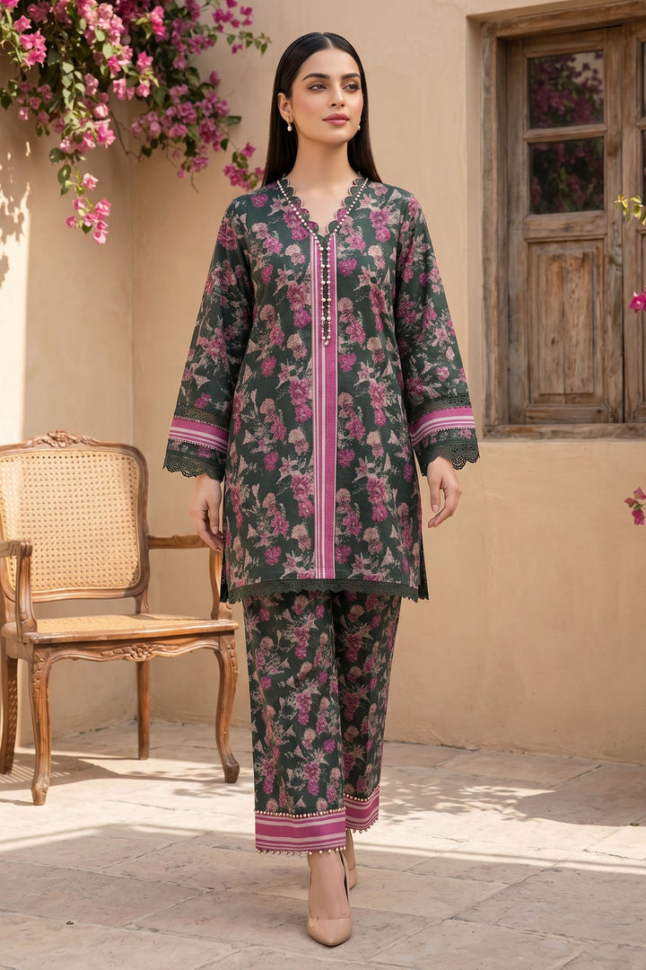 Dark Slate Gray 2 Piece Unstitched Printed Cambric Co-Ord Set