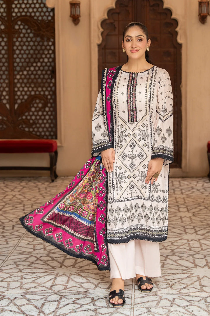3 Piece Unstitched Beige Printed Lawn Suit - Jacquard Clothing Summer 2026