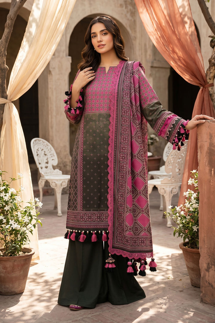 Dark Pink 3 Piece Unstitched Premium Printed Lawn