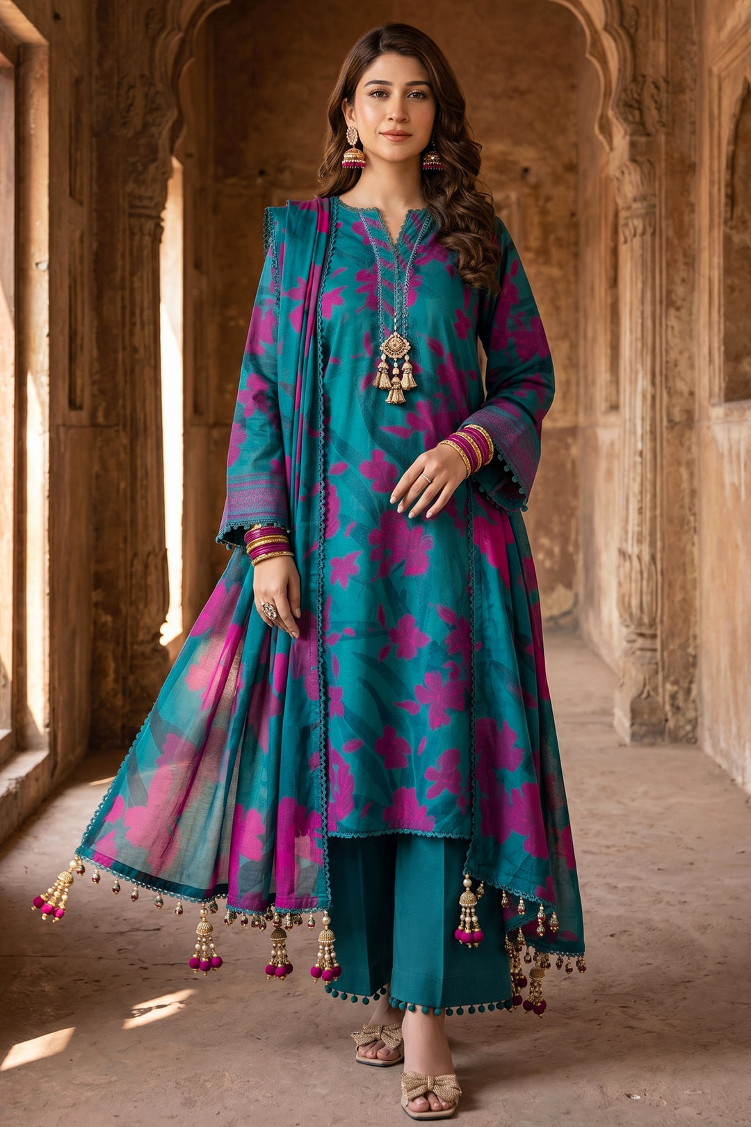3 Piece Unstitched Sea Green Premium Lawn