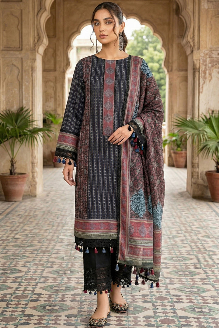 Black 3 Piece Unstitched Premium Printed Lawn