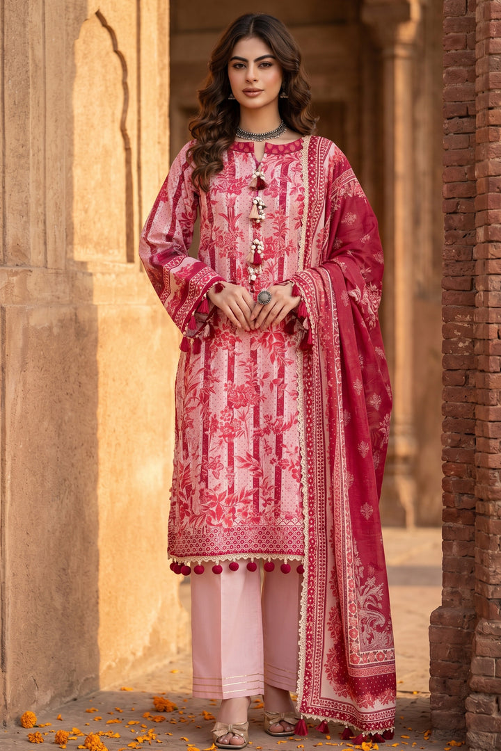 3 Piece Unstitched Baby Pink Premium Lawn