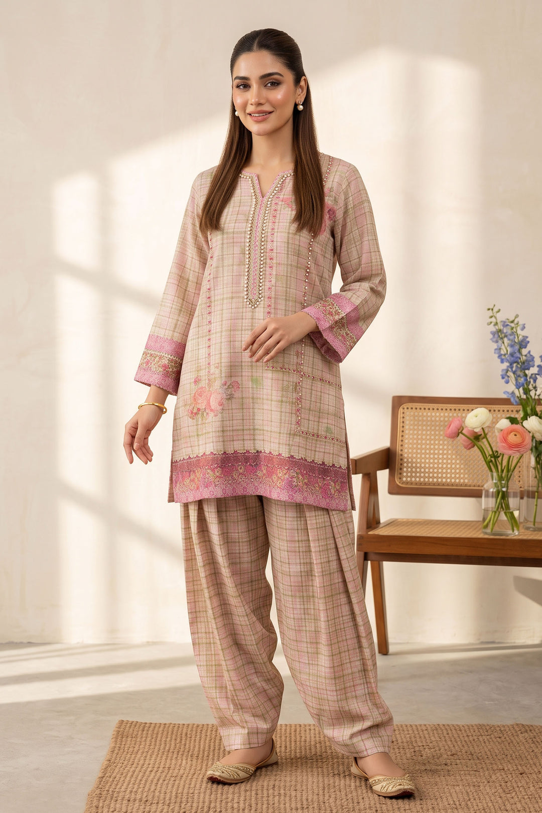 Apricot 2 Piece Unstitched Printed Cambric Co-Ord Set