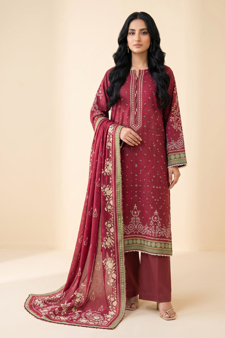 3 Piece Unstitched Rich Maroon Premium Linen