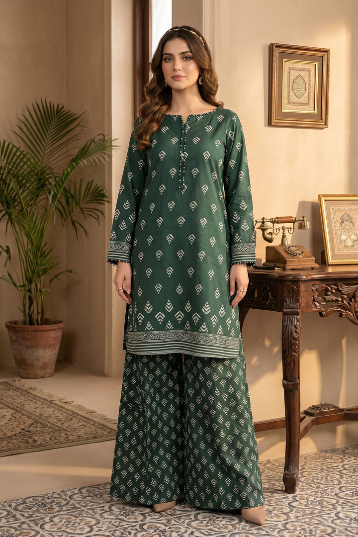 2 Piece Hunter Green Unstitched Printed Cambric Co-Ord Set