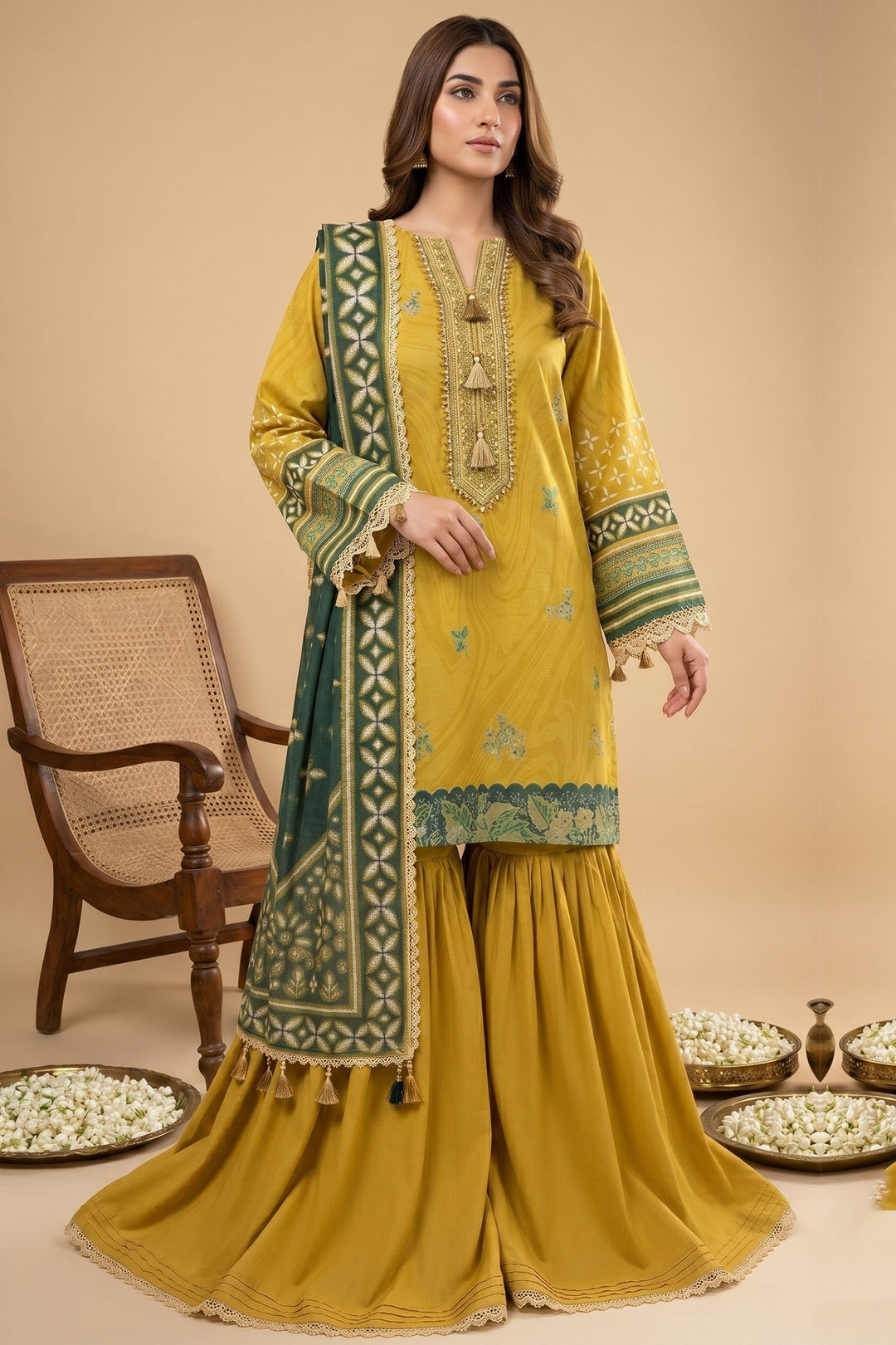 3 Piece Unstitched Yellow Premium Lawn