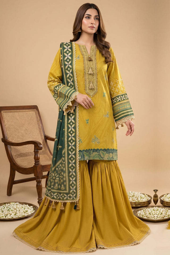 3 Piece Unstitched Yellow Premium Lawn