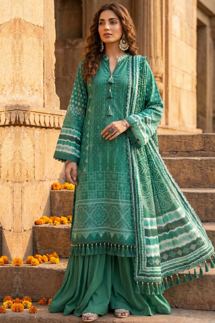 3 Piece Unstitched Green Premium Lawn