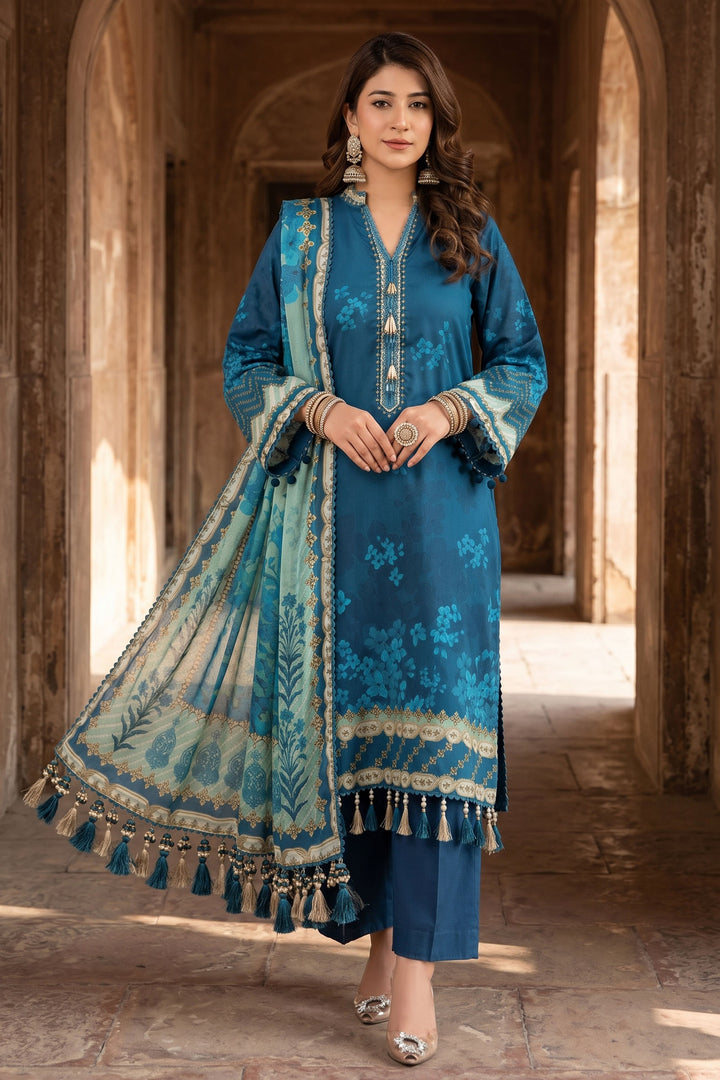 3 Piece Unstitched Blue Premium Lawn